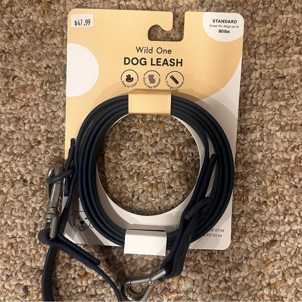 Wild One Black Dog Leash, Collar, and Poop Bag Carrier Set